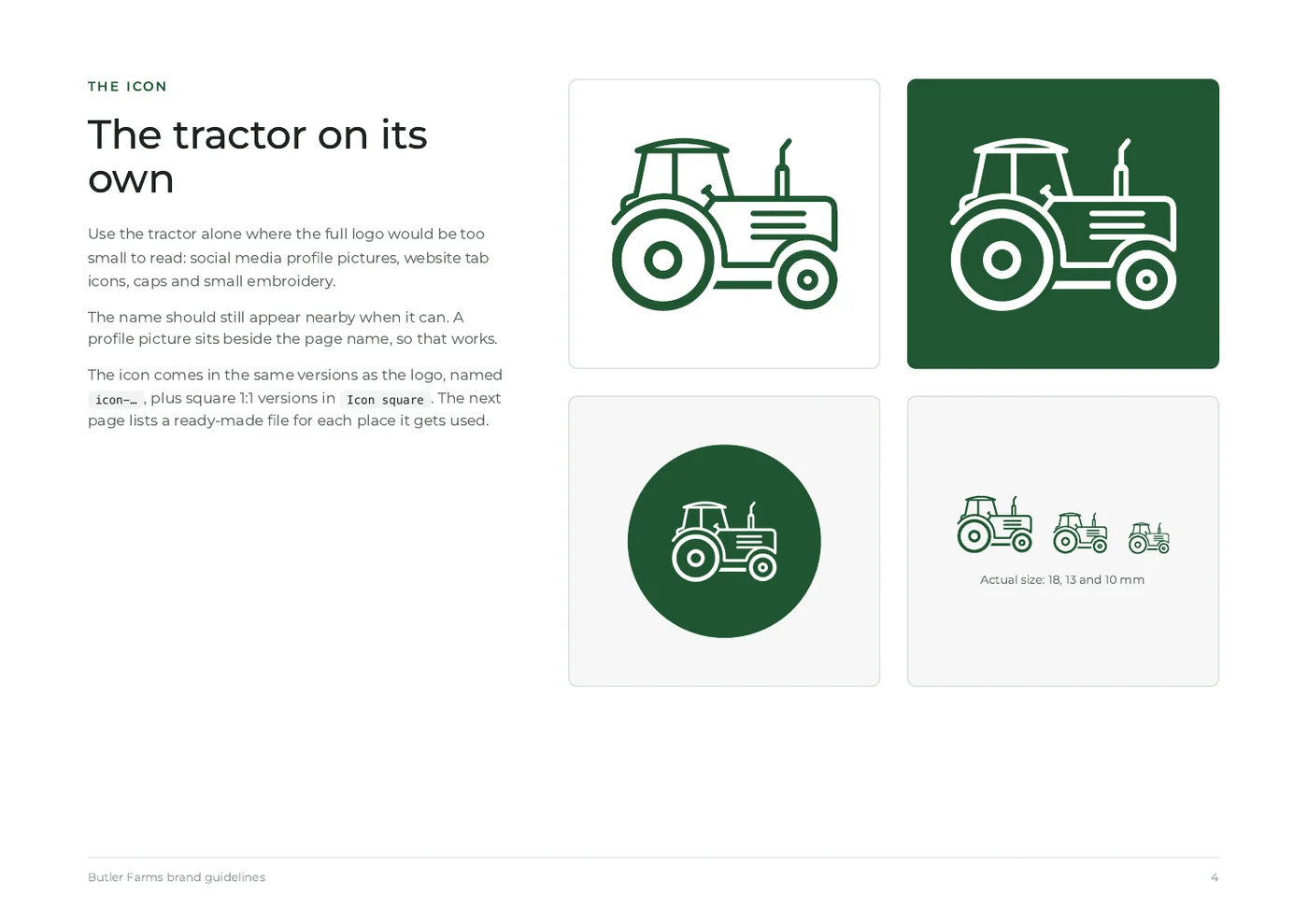 Butler Farms brand guidelines, page 4: the tractor on its own