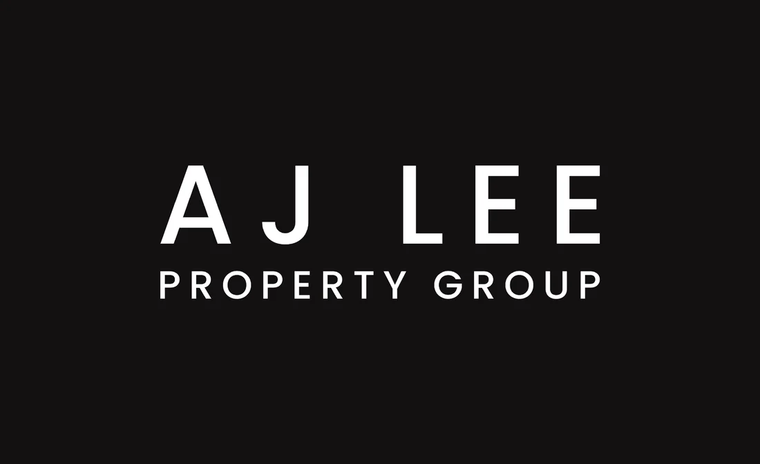 AJ Lee Property Group business card front, the logo on black