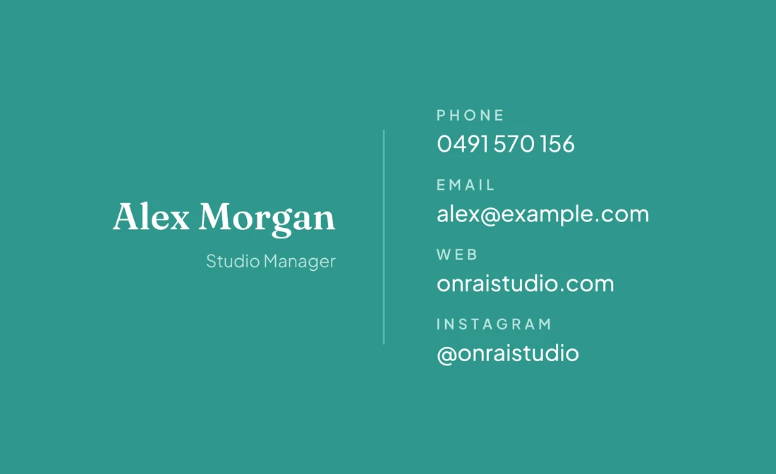 Onrai Studio business card back with contact details