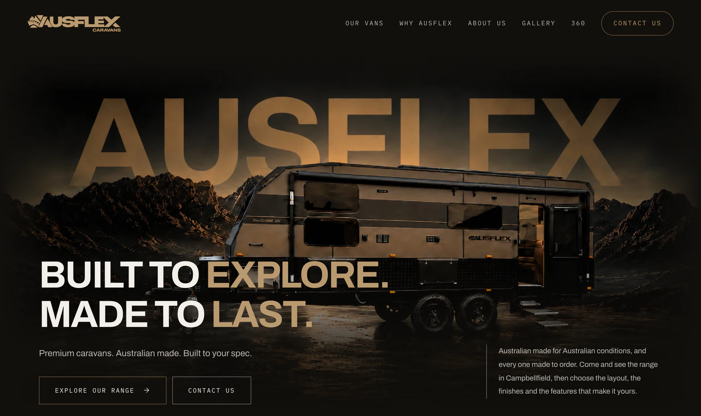 Ausflex Caravans homepage — Built to explore, made to last