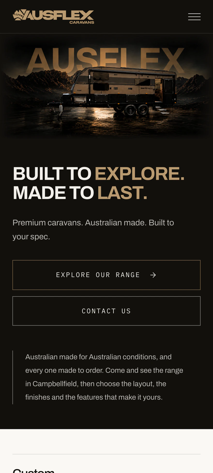 Ausflex Caravans mobile homepage