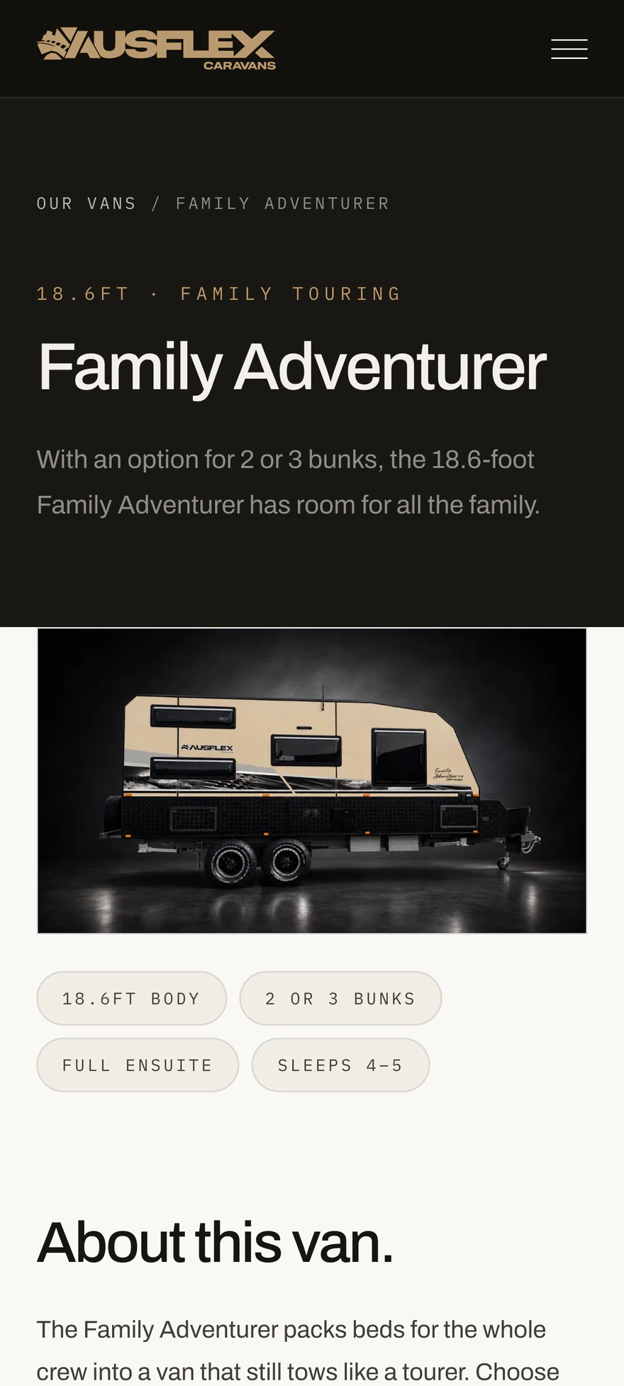 Ausflex Caravans mobile model page