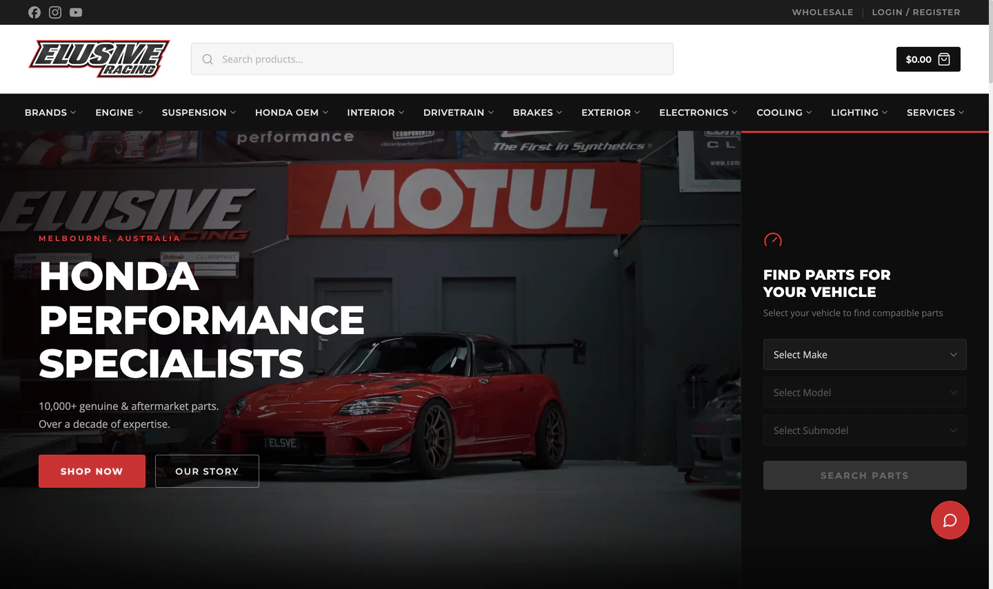 Elusive Racing website, designed and built by Onrai Studio