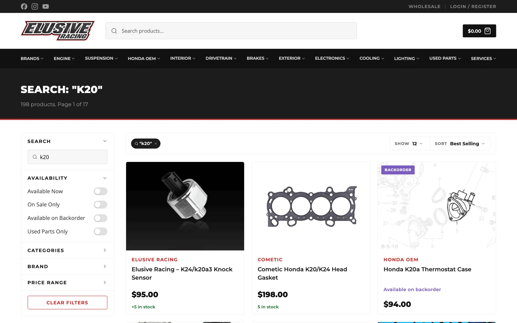 Elusive Racing search results for K20: 198 products with availability, category, brand and price filters