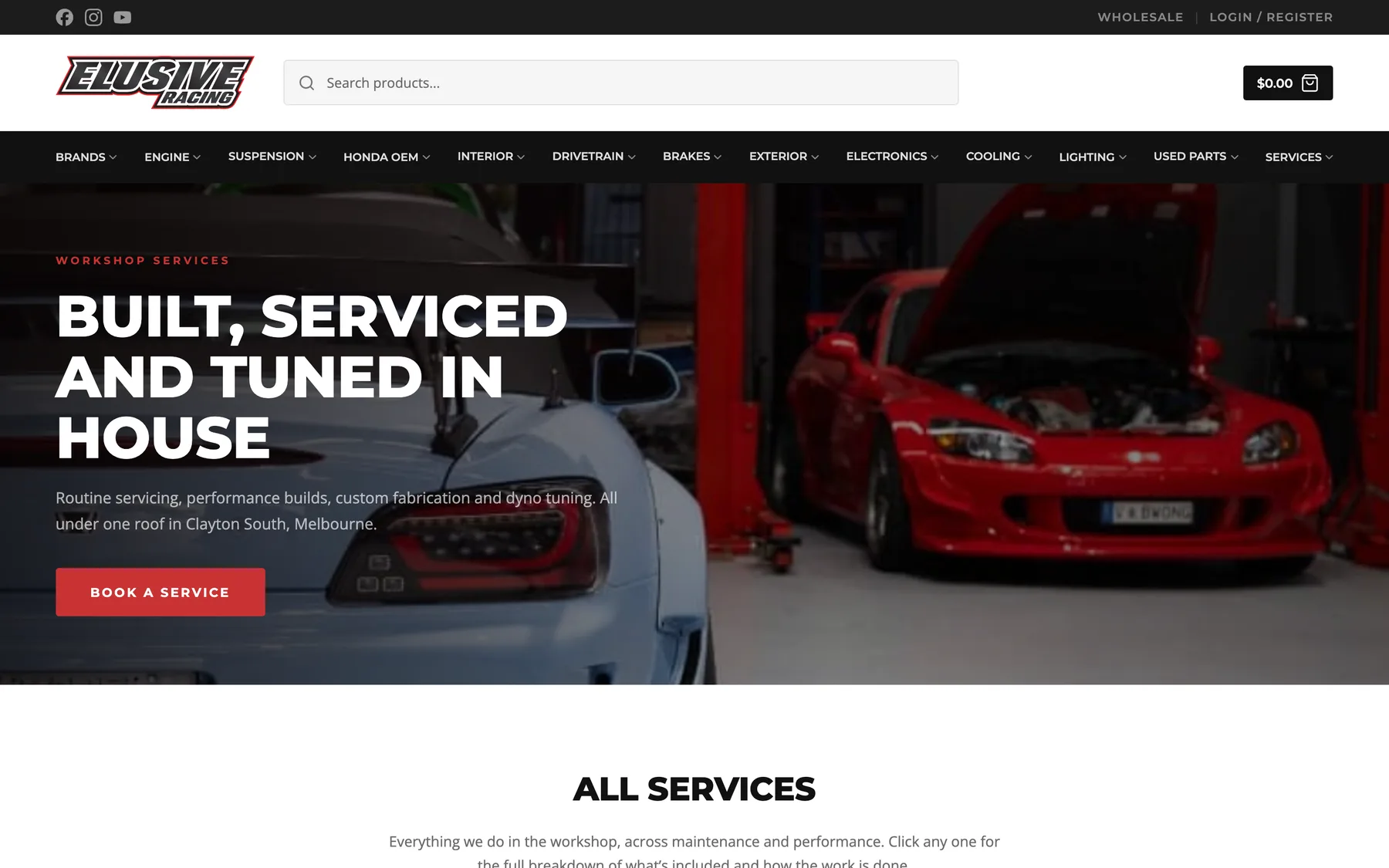 Elusive Racing services page: Built, serviced and tuned in house
