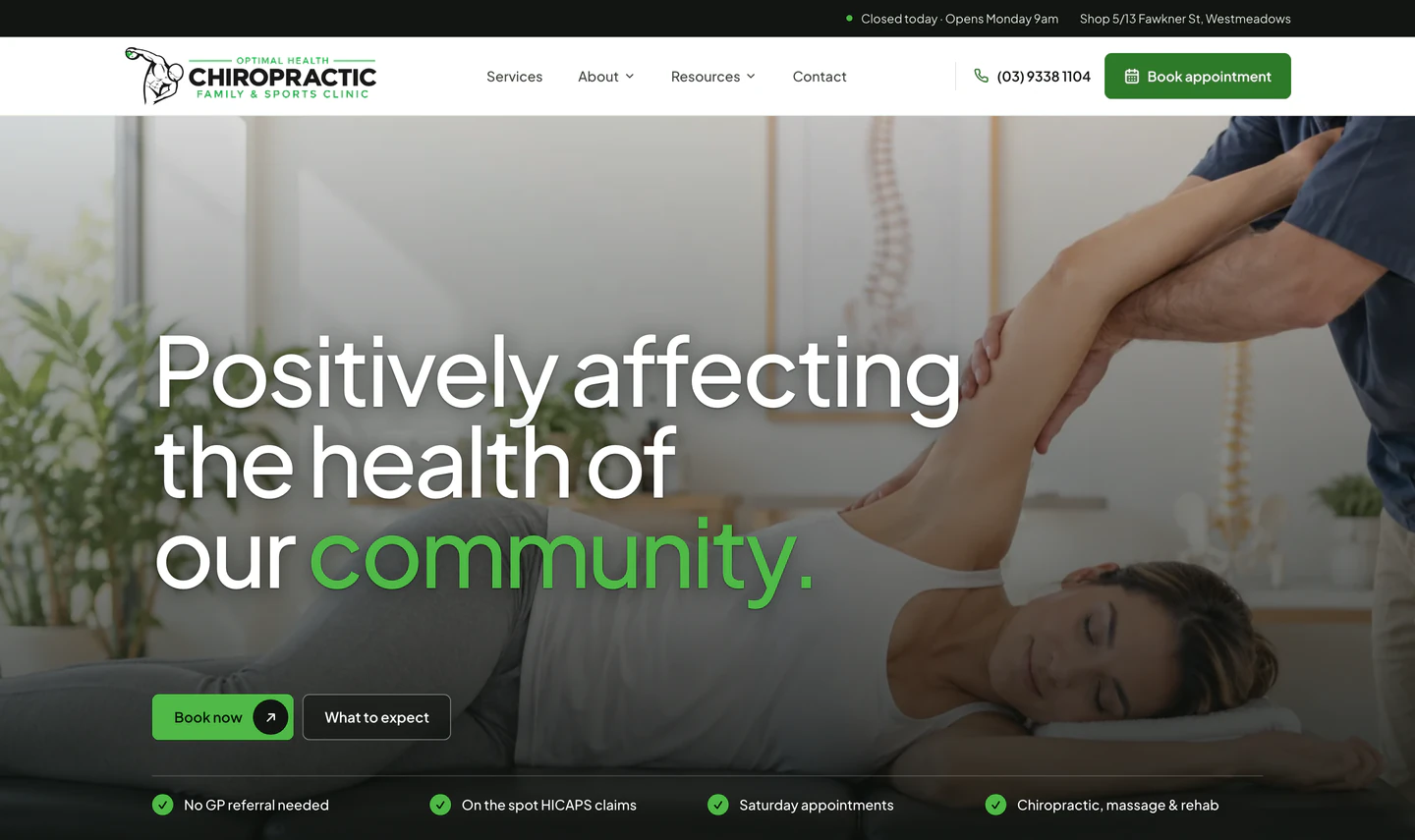 Optimal Health Chiropractic website