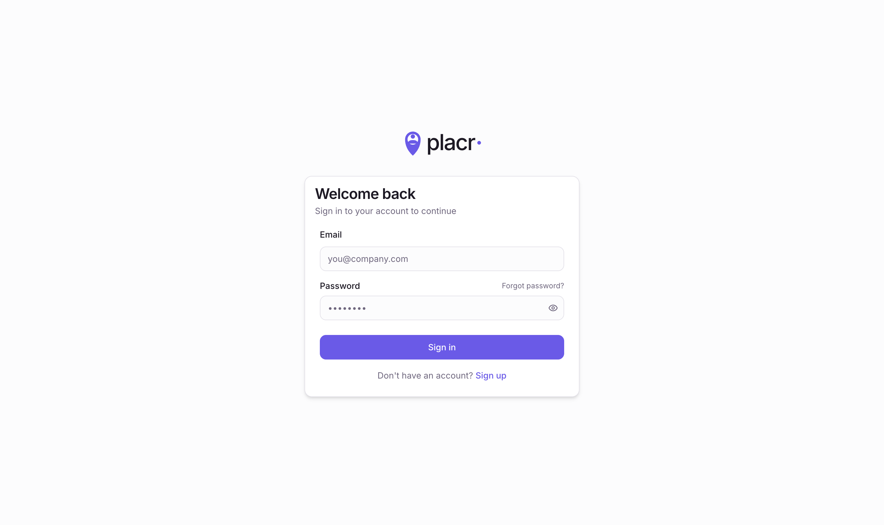 Sign-in — the entry to the recruiter workspace.