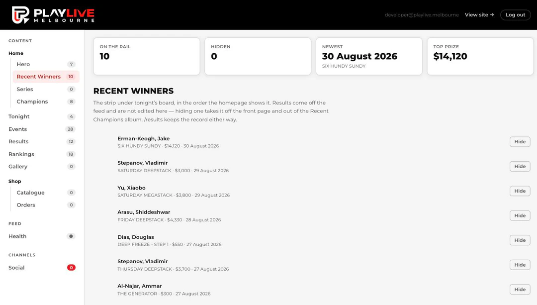 Ten winners on the homepage rail, in the order it shows them.