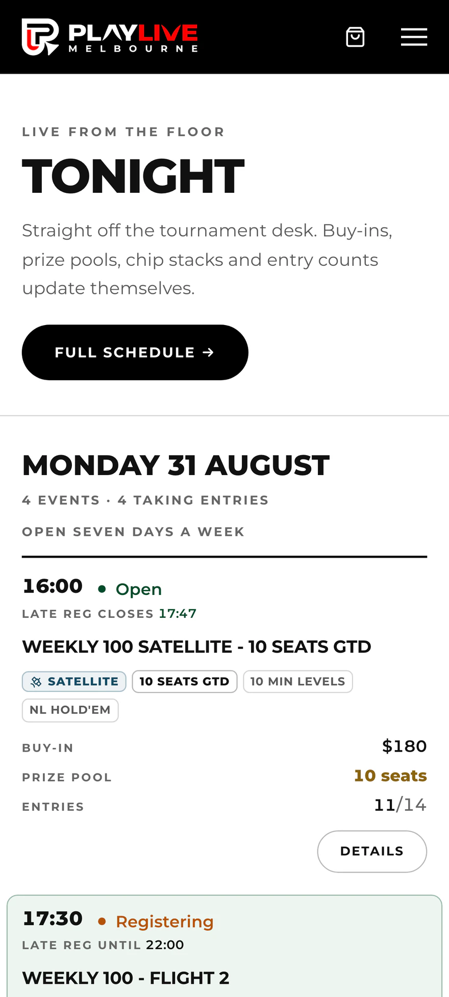 PlayLive Melbourne mobile tonight board