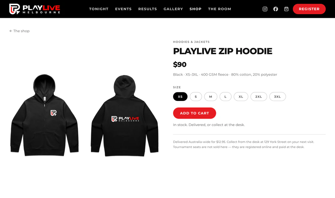 Stock per size, delivered or collected.