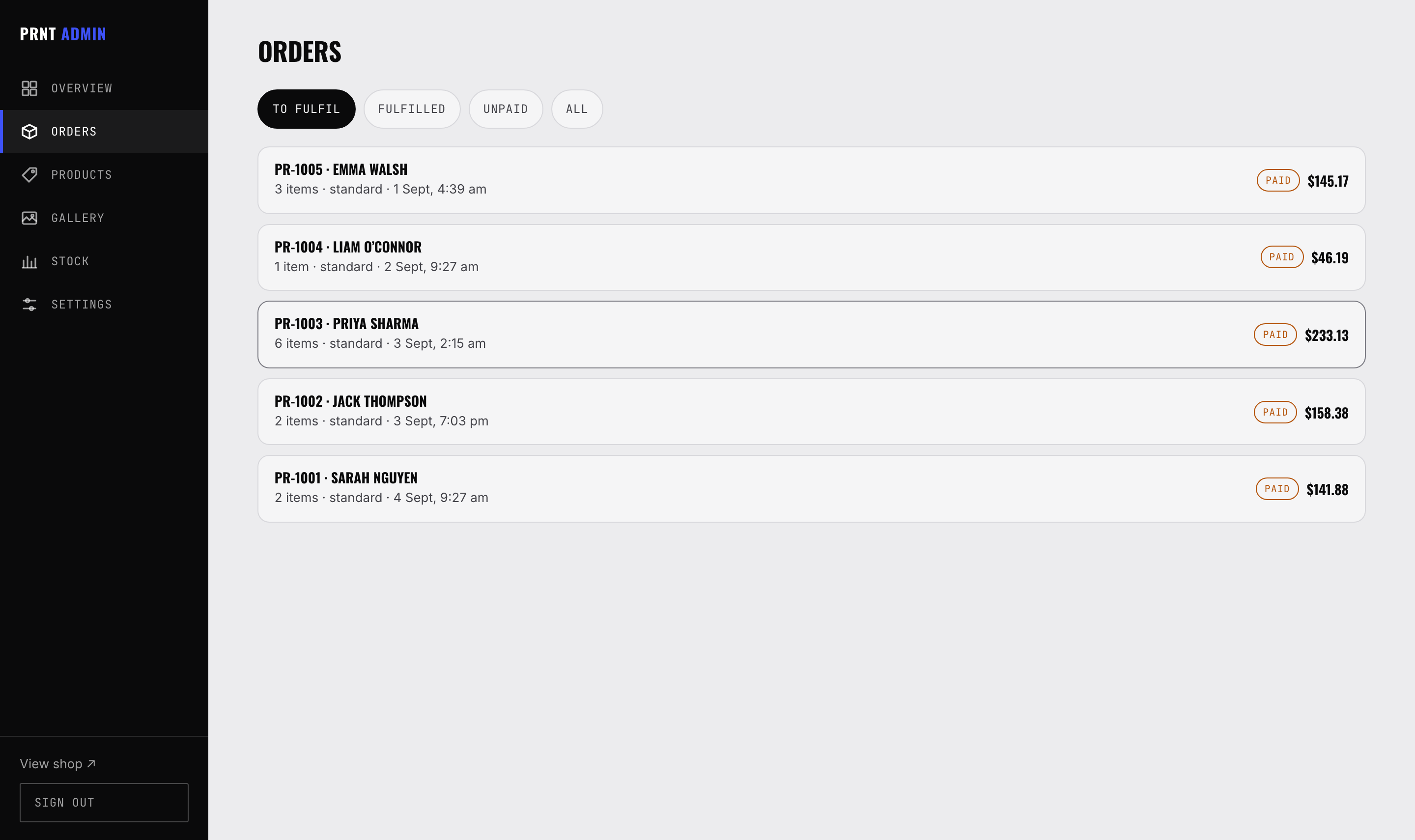 Orders, filtered to what still needs packing.