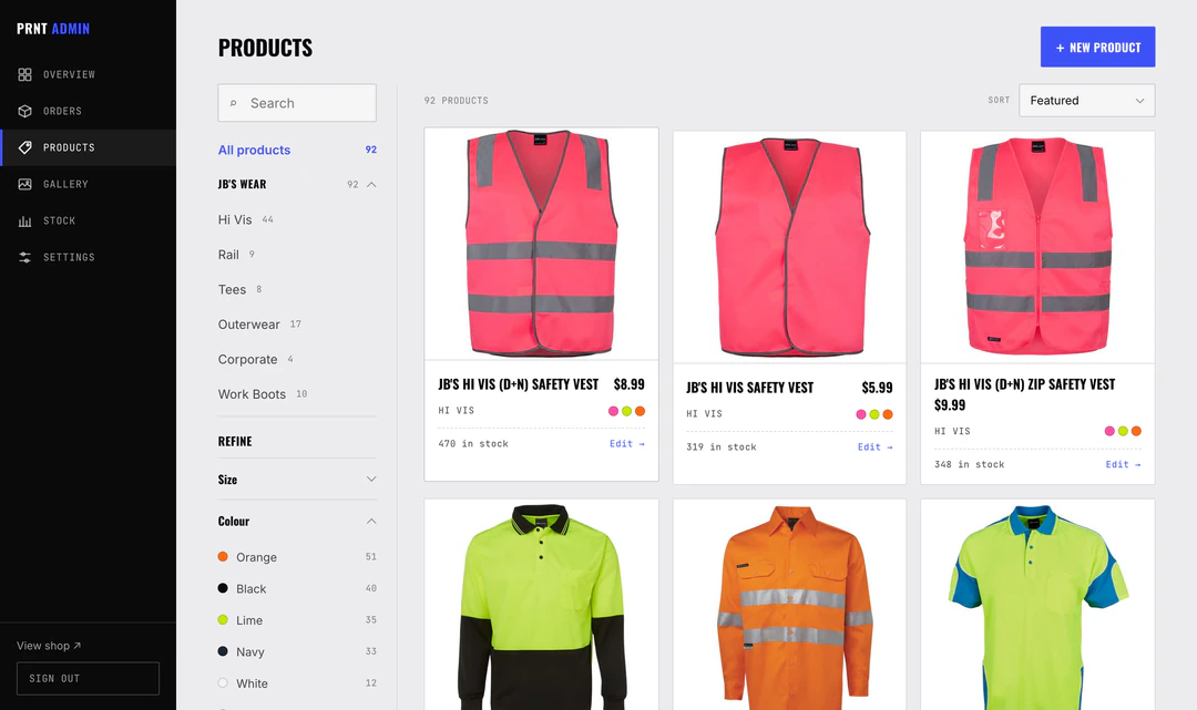 The full JB's wear catalogue, searchable by category and colour.