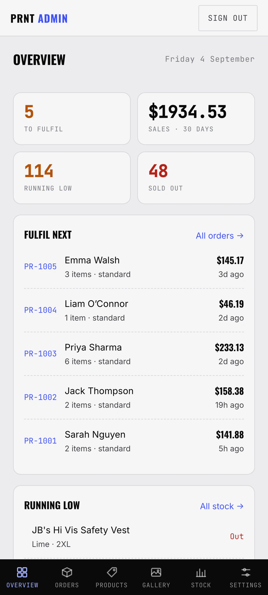 PRNT. owner admin on mobile