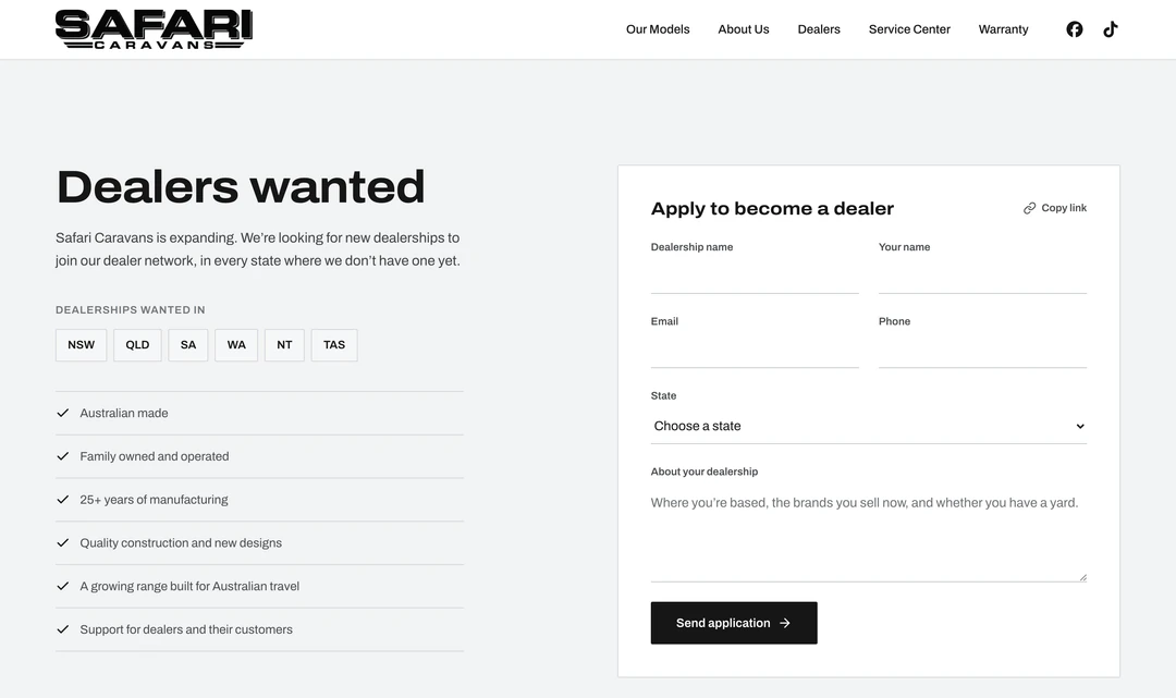Dealer applications for the open states.