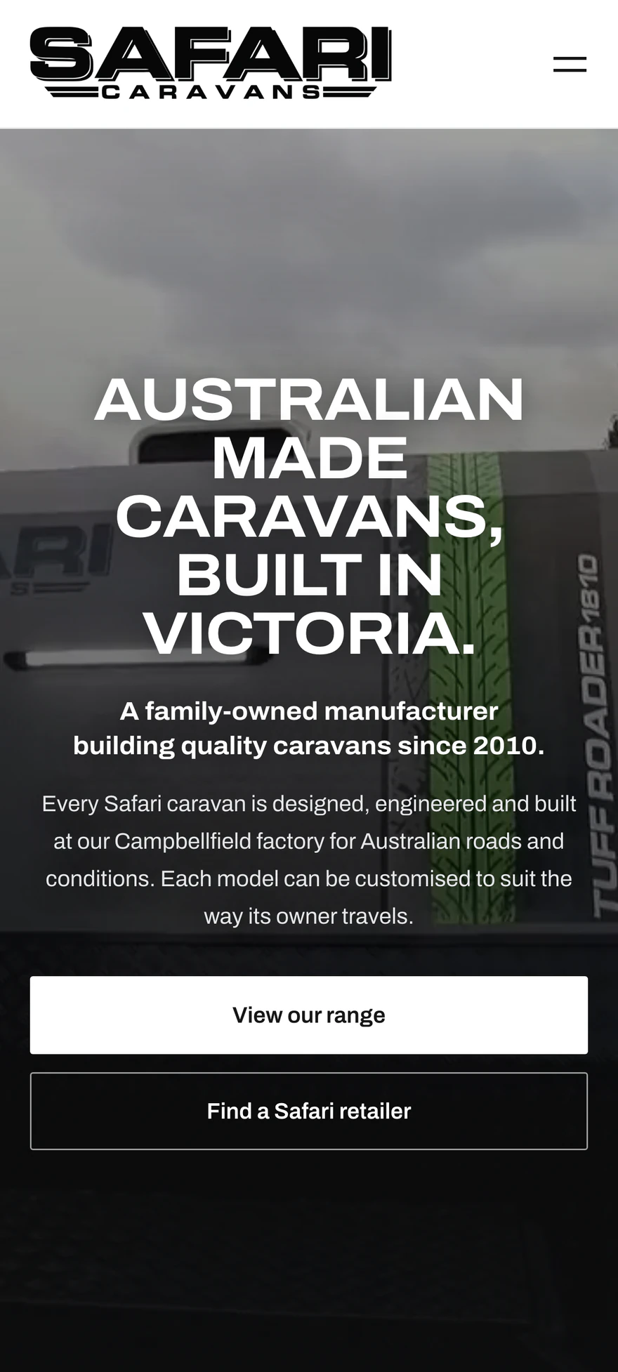 Safari Caravans mobile homepage