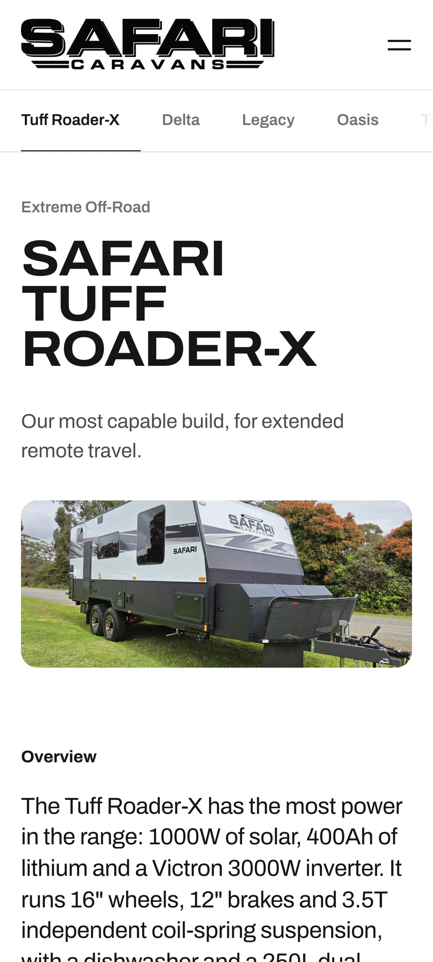 Safari Caravans mobile model page