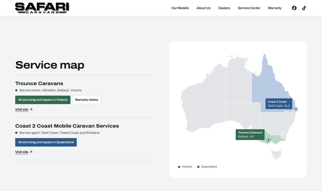 Servicing by state, on the map.