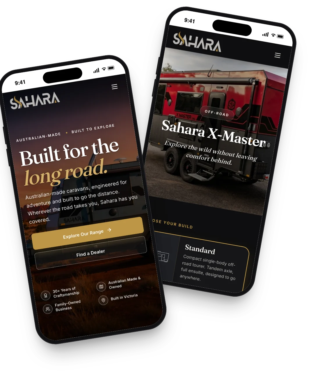 The Sahara homepage and the X-Master model page on two phones