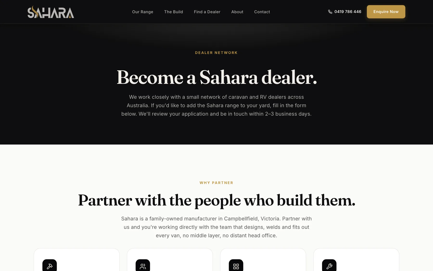 Sahara become a dealer page: Partner with the people who build them