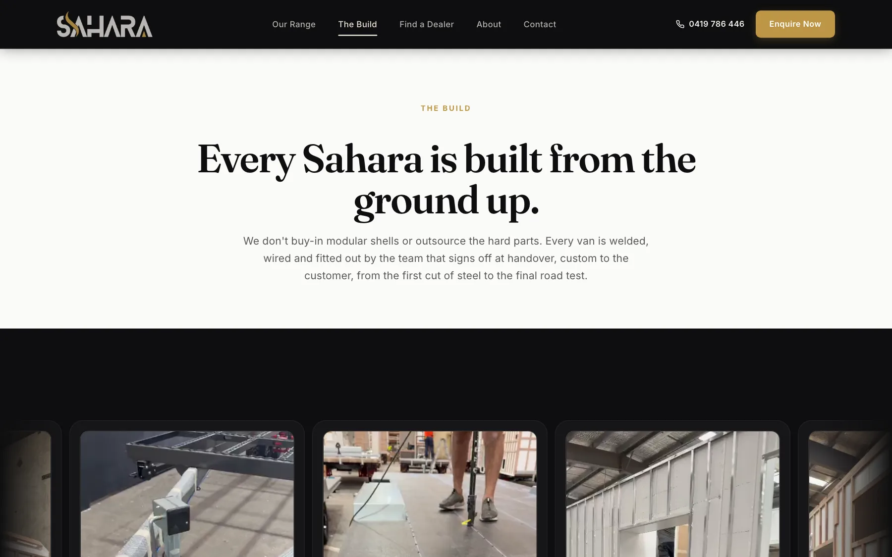 Sahara build page: the build intro above a strip of workshop clips