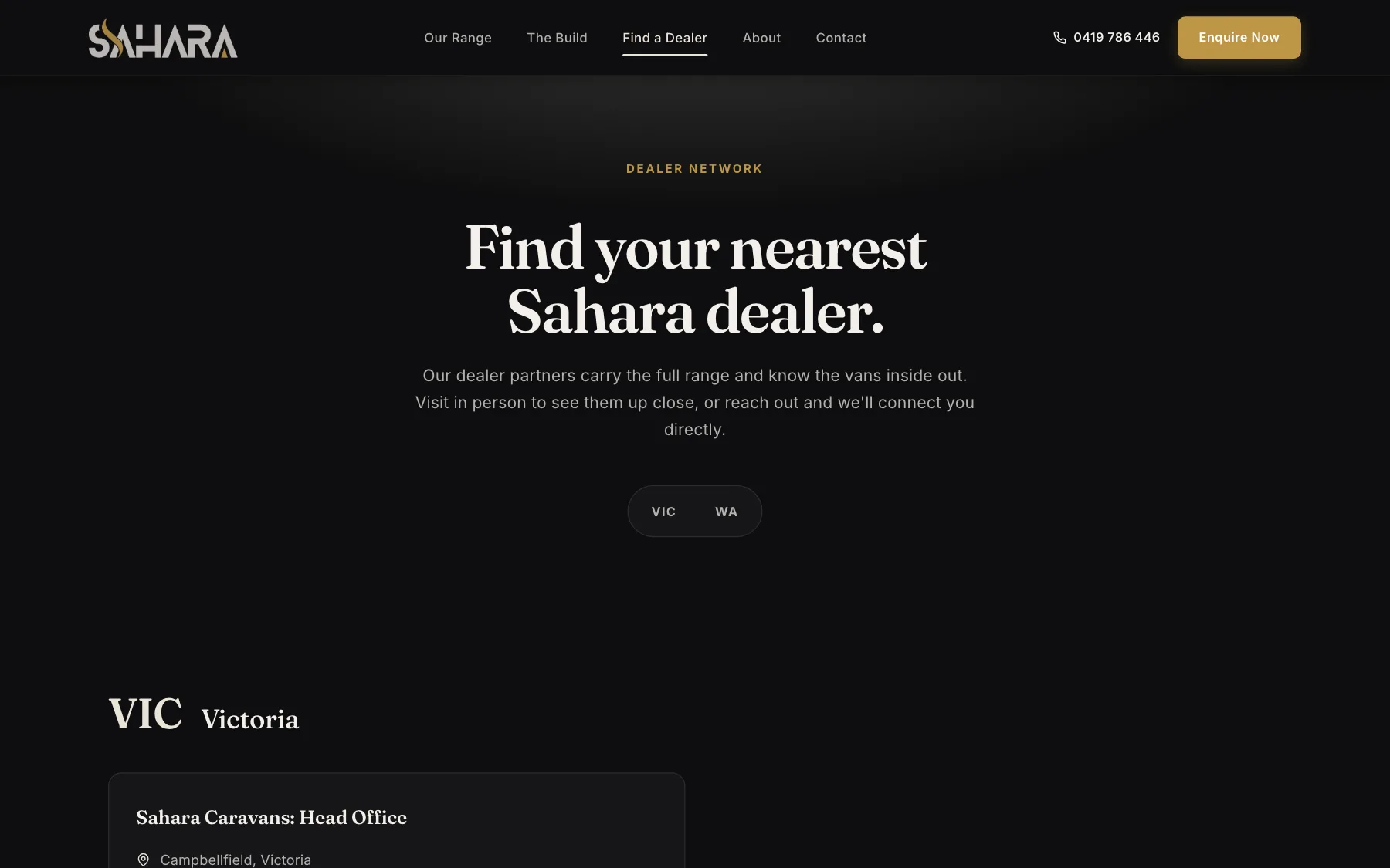 Sahara dealers page: Find your nearest Sahara dealer, with VIC and WA tabs