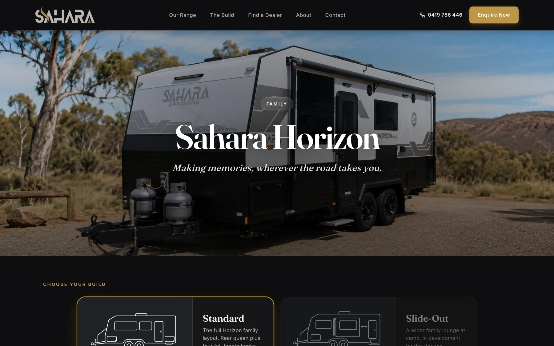 Sahara Horizon model page: the family van among gum trees